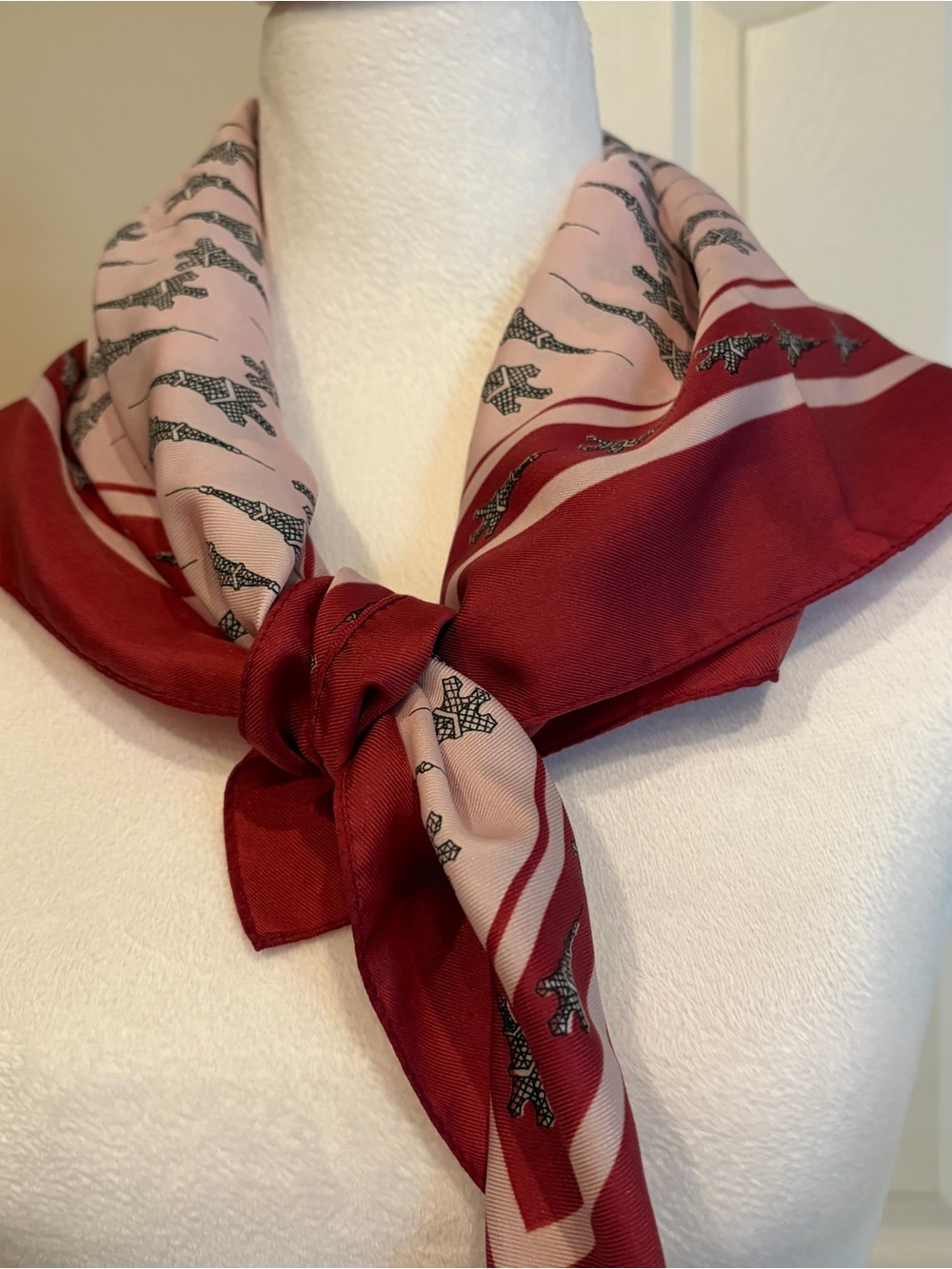 Vintage Roger L Paris Eiffel Tower Scarf Red White 70s/80s